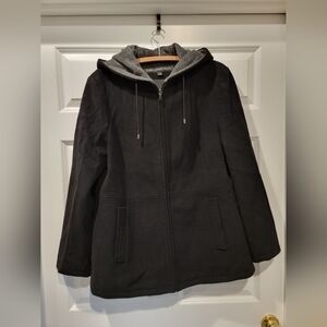 Vintage Fleet Street LTD Zip Up  Black Wool Hooded Jacket Women's Size L